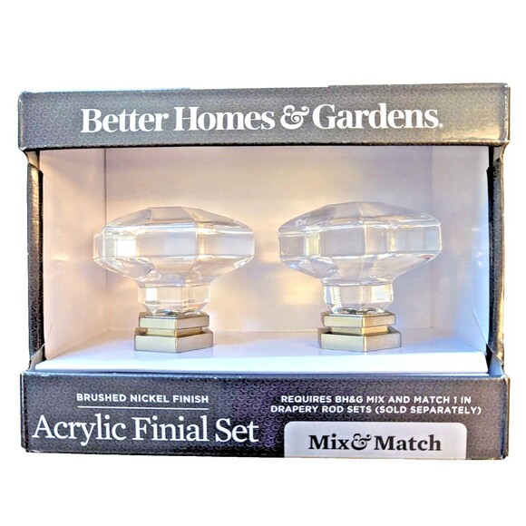 Better Homes and Gardens Curtain Rod Acrylic Finial 2-pc Brushed Nickel Finish - Picture 1 of 5